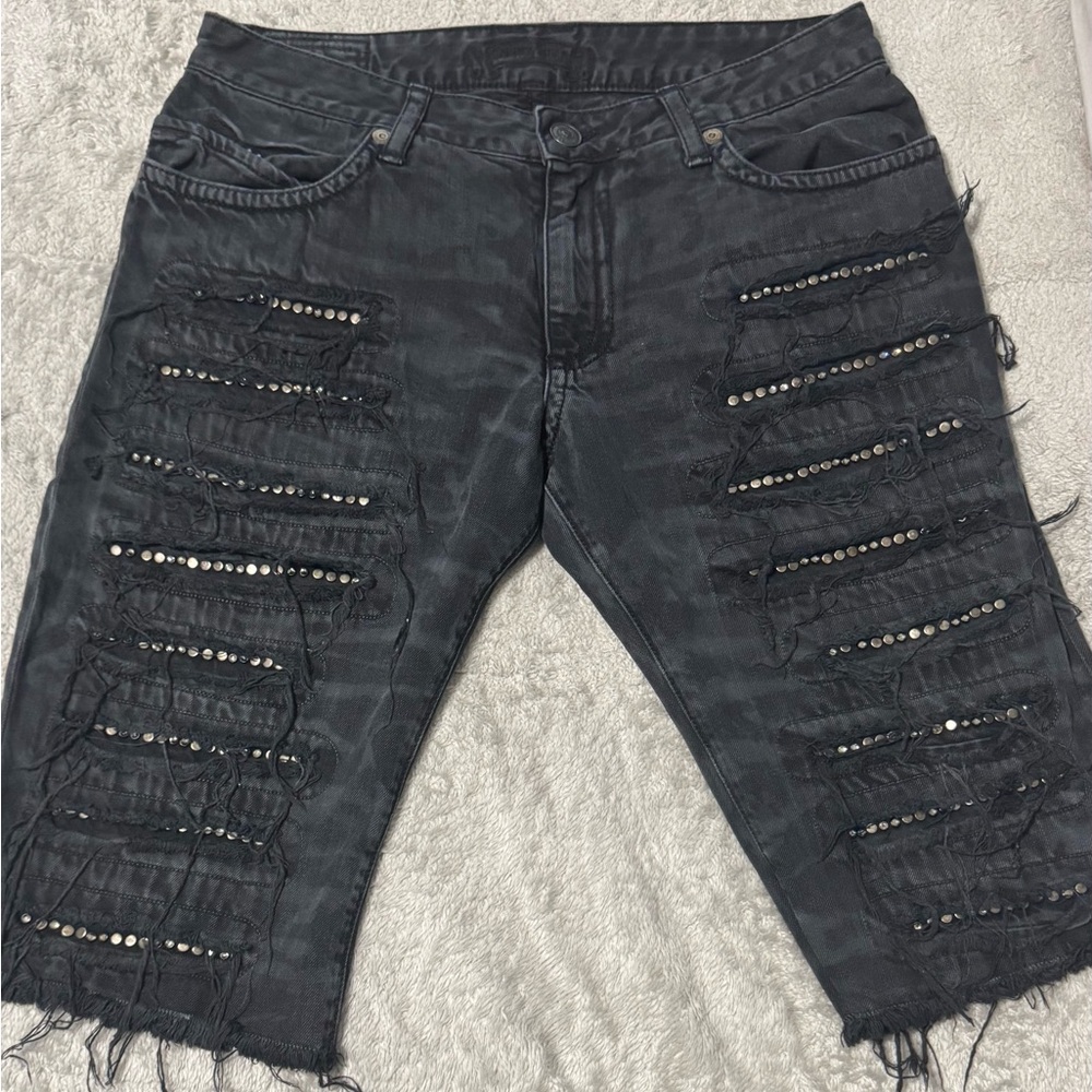Robin's Jean Dark Gray Studded Jean Shorts
